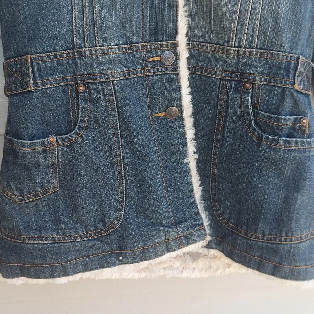 NWT Arizona Jean Company Blue Denim Jacket with Cream Sherpa Lining
